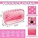 Clear Small Makeup Bag with Zipper, Nylon&PVC Cosmetic Travel Bag Preppy TSA Approved Toiletry Bag for Women Girls, Transparent Waterproof Makeup Pouches Cute Travel Bag for Purse(Small-Pink Heart)