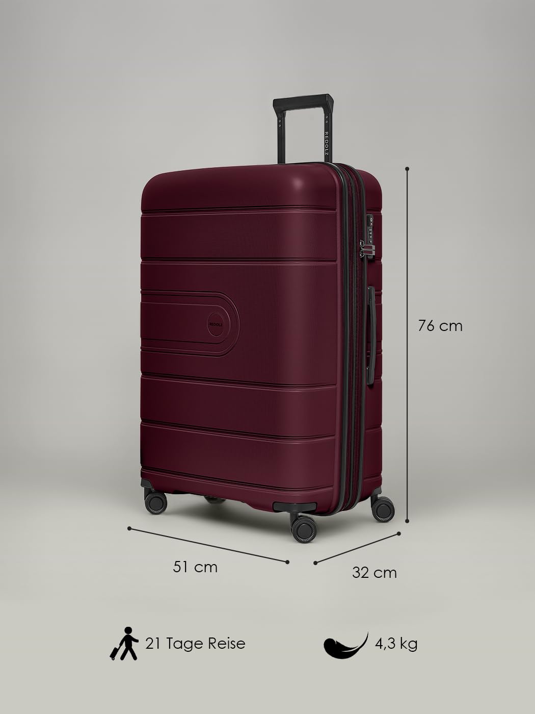 REDOLZ Hartschalen Check-in Koffer | Großer XL Trolley 51 x 32 x 76 cm mit Dehnfalte aus hochwertigem, leichtem Polypropylen | 4 Doppelrollen & TSA (Essentials 11)