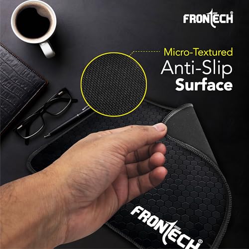 Image of FRONTECH Premium Mouse Pad | Micro-Textured Precision Surface | Anti-Slip Rubber Base | Durable Stitched Edges | Water & Heat Resistant | 232mm x 182mm x 2mm | 1 Year Warranty (MSP-0062 Black)