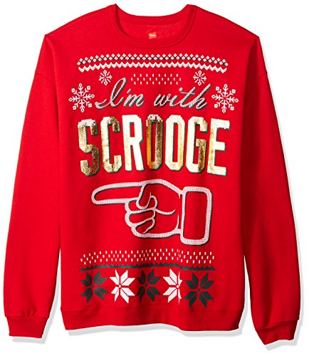 Hanes Men's Ugly Christmas Sweatshirt, Best Red/I'm with Scrooge, XXX-Large