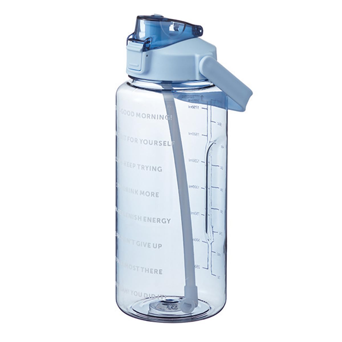 2 L Water Bottles Fitness Drinks Bottle Portable Large Capacity Cup Drinking Cup With Handle Sport Water-Bottles With Straw And Time Marker Leak Proof Drinks Bottle For Outdoor (Blue)