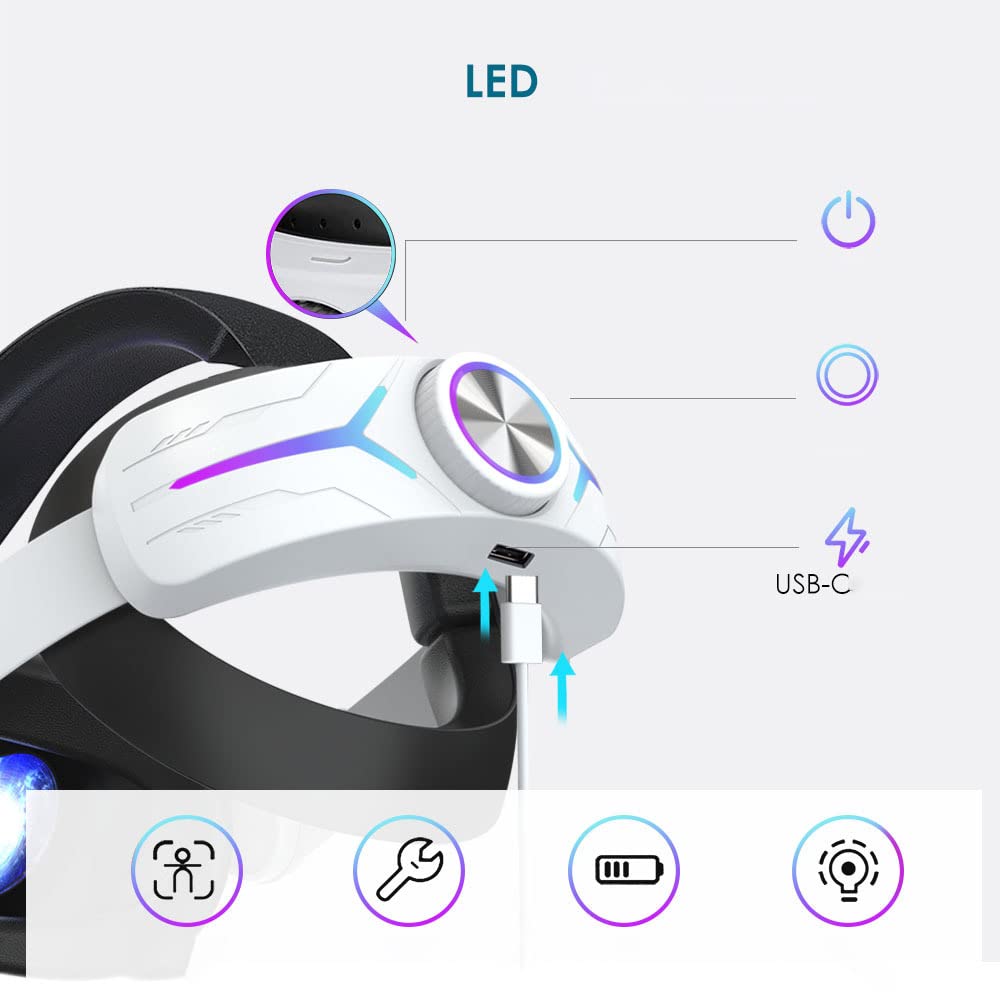 Para Oculus Quest 2 8000 Fuente Portátil mAh Auricular Accesorio Ajustable Auriculares Ajustable Almohadilla Cabeza Correa Reemplazo Diadema Correa de Cabeza Desgaste del cabezal de carga Oculus Quest