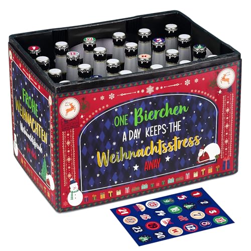 BOFUNX Adventskalender Bastelset für Bierkasten Männer Adventskalender Bier Advents Banderole für Bierkasten mit 24 Aufkleber für Kronkorken Bierchen Advent Weihnachten Geschenk