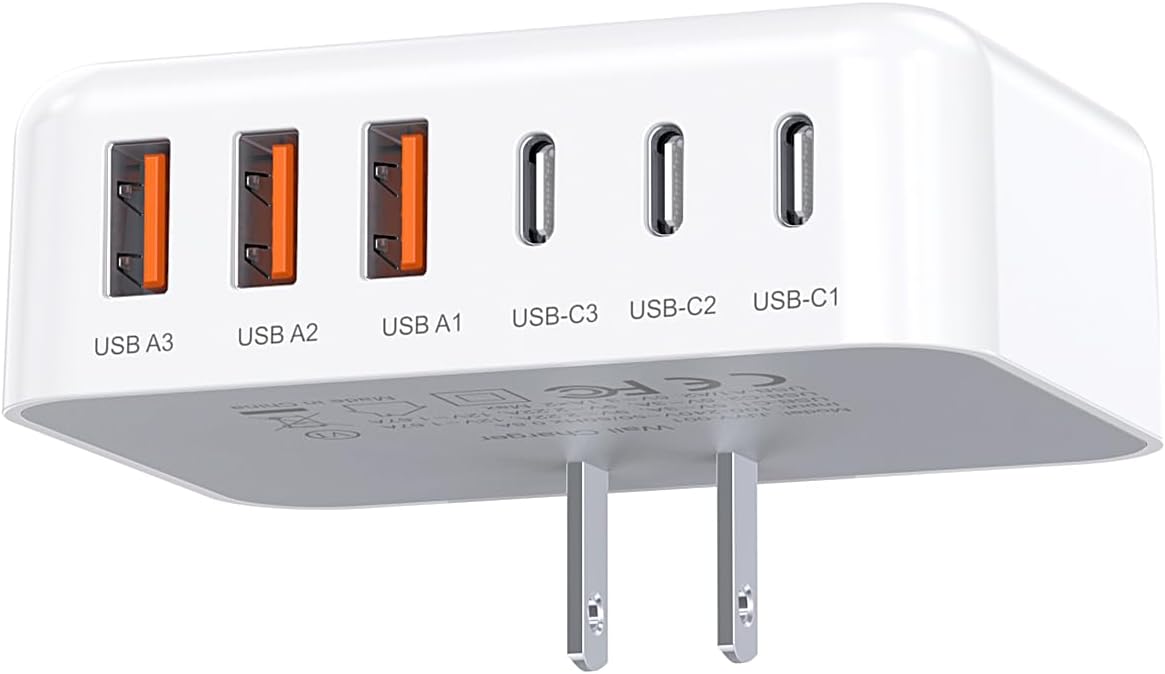 USB C Fast Charger Block, 100W 6 Port PD 3USB C+QC 3USB A Wall Charger Plug Adapter, A Multiport Type C Charging Block Station Cube Hub for iPhone16 15 14 13 12 11 Pro Max XR XS 8 7, Samsung Thumbnail