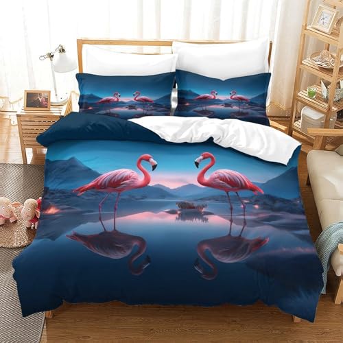 Housse de couette flamant rose 140x200 microfibre lit single - 3