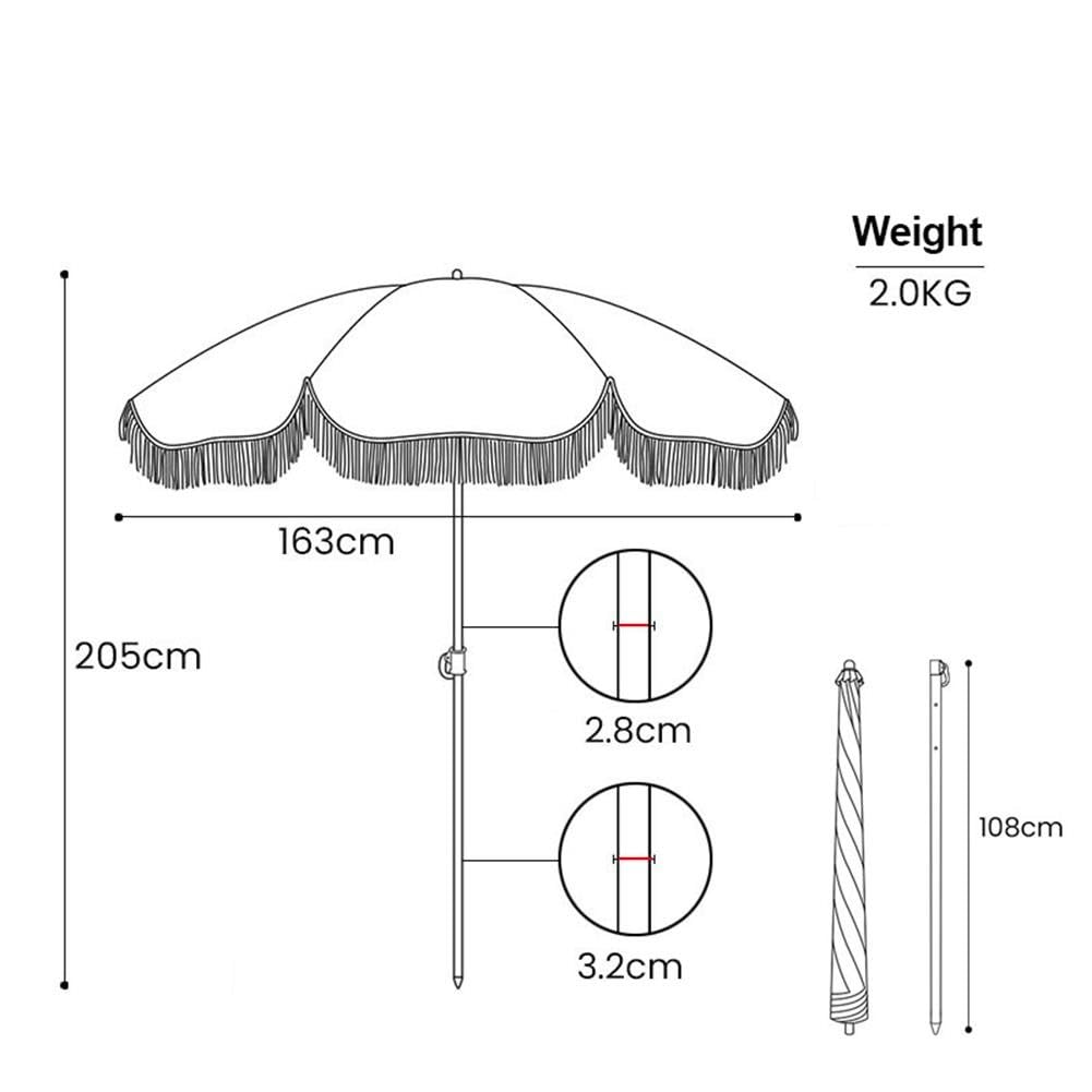 Parasol ogrodowy w stylu boho o średnicy 200 cm z frędzlami