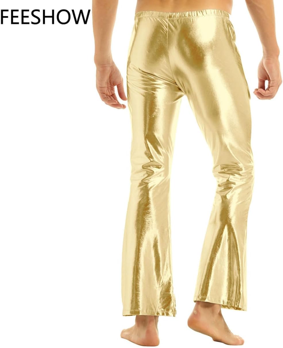 FEESHOW Mens 70S Disco Fever Black Bellbottom Bell Bottom Costume Trousers Pants