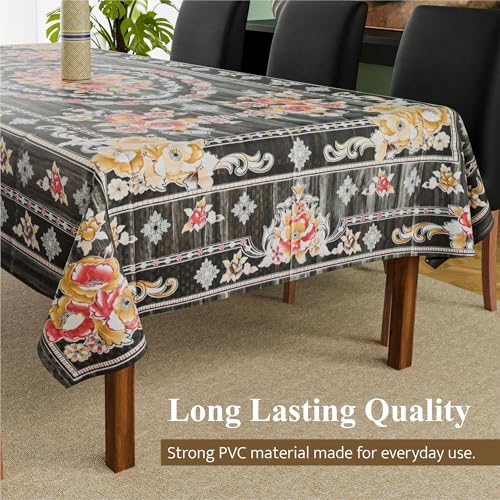 Image of Kuber Industries 60x90 Inch PVC Dining Table Cover 6 Seater Waterproof | Dining Table Cover /Sheet for Party and Events | Passion Flower Print - Grey