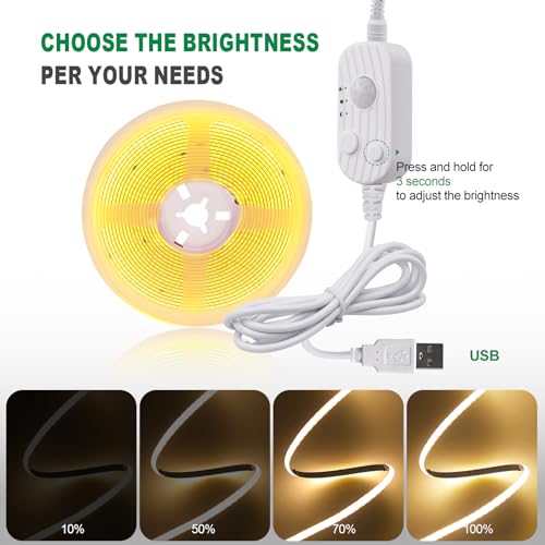Tira LED COB 5V USB KISUFU, 320 LEDs/m, Regulable 4M miniatura 5