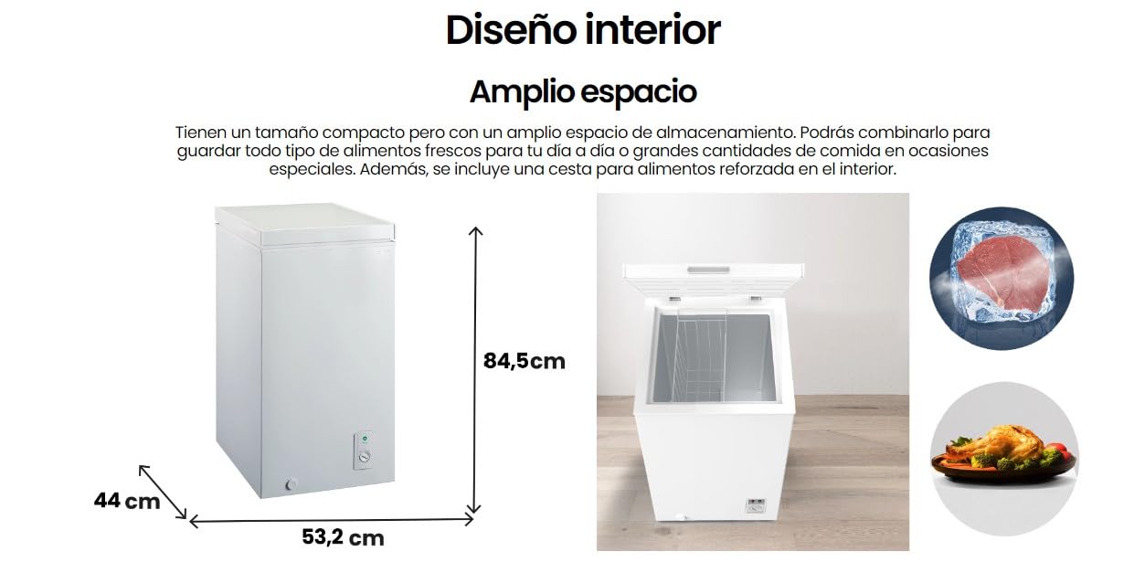 Infiniton | CH-80H84WEH - Congelatore a cassone | Fast Freezing | Compressore Silent Design | Blocco di sicurezza | Maniglia integrata | Dual System | Defrost 4D | Finitura bianca | Capacità 78 litri