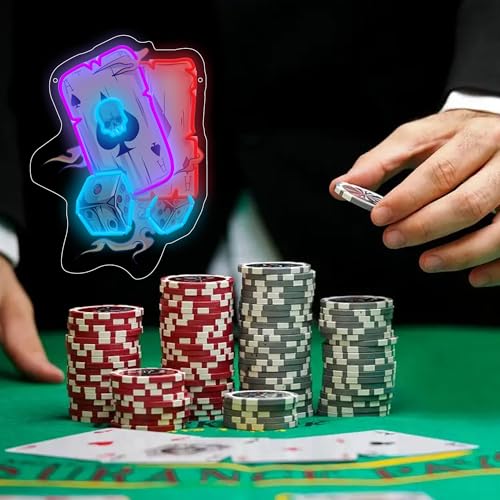 Image of Gambling Poker LED Neon Sign USB Powered for Wall Decor, Skull Poker Neon Night Light Sign Dimmable for Game,Casino Room Party Decor Halloween Birthday Gifts
