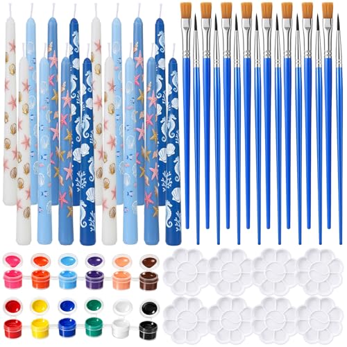 Treela Kit de 48 piezas de pintura de velas, candelabros de 10 pulgadas, tiras de pintura acrílica, paletas, pinceles de pintura para San Valentín galentino, manualidades para adultos, verano
