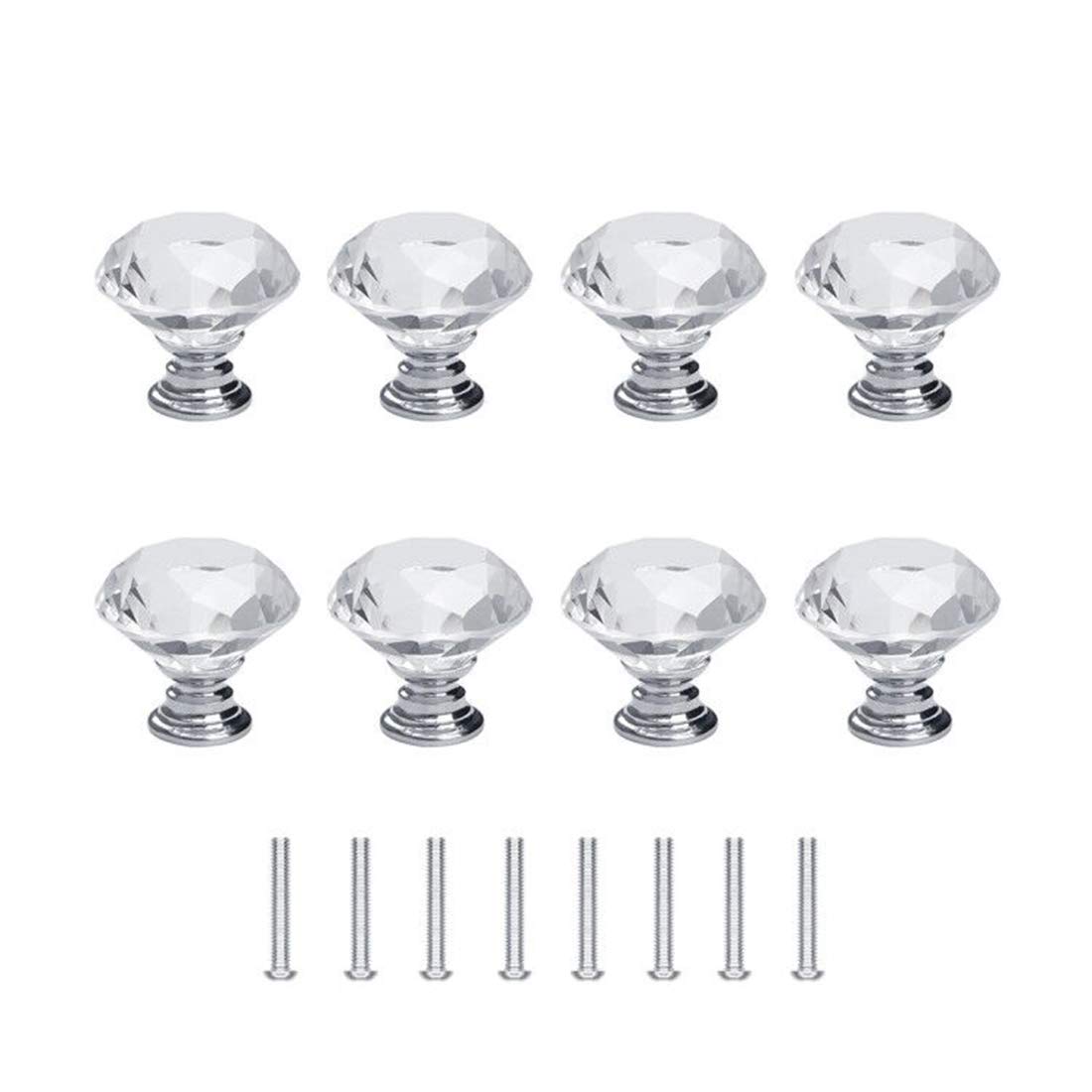 8 Pomelli Cristallo Per Mobili - Maniglie Diamante Per Cassetti E Armadi Da Cucina