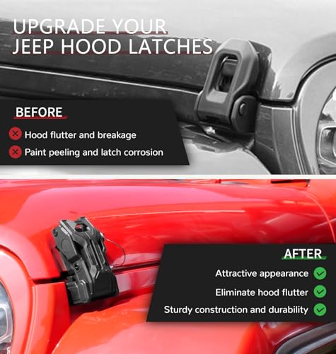 Image of Upgraded Jeep Hood Latches with Keys, Hood Latch for 2018-2026 Jeep Wrangler JL JLU 4XE Jeep Gladiator JT, Anti-Theft Hood Lock Catch Latches Accessories, Off-Road Modified Style, 1 Pair (Not for JK)