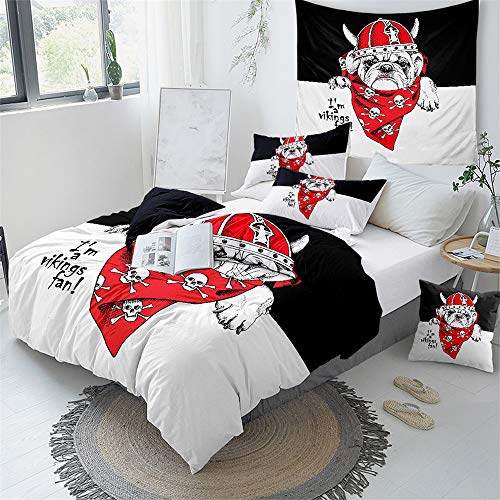 Wwzz Bulldog Bedding Set Hippie Dogs Kids Bed Set Cartoon Duvet Cover Set With 2 Pillowcase, 3-Piece Bedding Set, Soft Microfiber For Children, Adults,B,Uk King #TOP3
