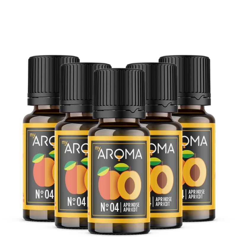 myAROMA flavour drops – Aprikose 5x10ml, flavour drops zuckerfrei, kalorienfrei & vegan, natürliches Lebensmittelaroma ohne künstliche Farbstoffe für Backen, Essen und Trinken, Nr. 04
