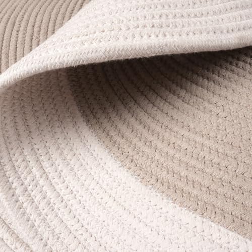 Image of Encasa XO Oval Braided Rug for Living Room & Bedroom | Cotton Blend Reversible Floor Carpet | Handwoven Natural Fiber Carpet | Washable Area Rug for Home Decor | Beige & Off-White (60x150 cm) | 2x5 Ft