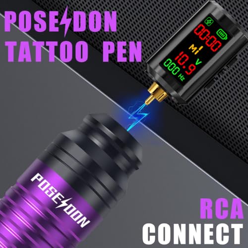 POSEIDON Cordless Tattoo Pen Kit with 2×1600mAh Batteries & Complete Starter Set | Professional Wireless Tattoo Machine for Beginners | Includes 20 Needles, Inks, Practice Skin - Thumbnail 4