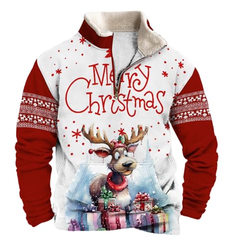 Mens Sweatshirt Christmas Sweaters for Men Outdoor Casual Standing Collar Long Sleeve Zipper Sweatshirt with Pocket (UK, Alpha, 3XL, Regular, Regular, #1)