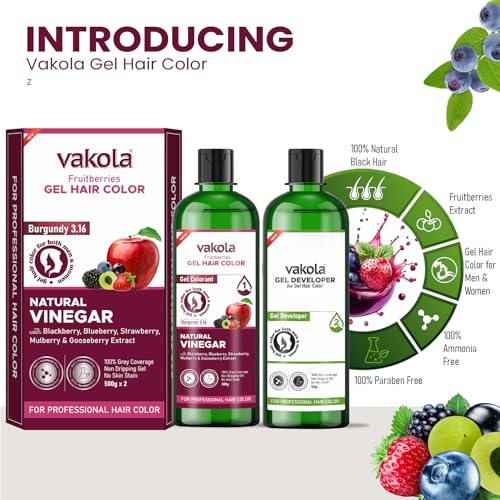 Image of Burgundy 20 Minutes Gel Hair Color, Fruitberries Extracted - 100% Grey Coverage, No Skin Stain- 500ML Developer and 500ML Colorant, Pack of 1