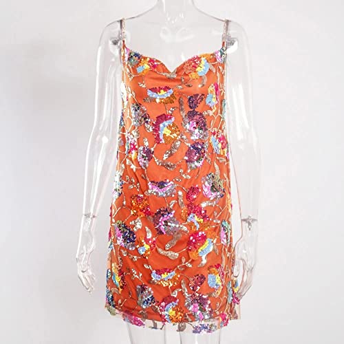 Vestido feminino brilhante de uma linha com suspensório, costas nuas, paetê, casual, estampado, vest