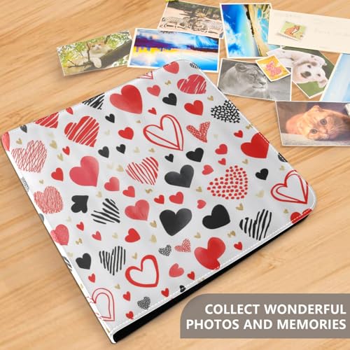 Álbum de fotos adhesivo autoadhesivo DIY Scrapbook Álbumn Rojo Negro Corazones San Valentín Encuadernadores de 3 anillos Libro de fotos 40 páginas 8x10 para memoria miniatura 5