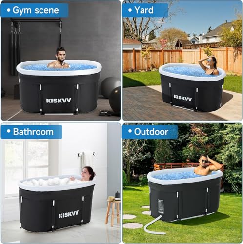 Ovales Eisbad mit Abdeckung, KISKVV Faltbare Badewanne Erwachsene, Isolierte Eistonne für Innen und Außenbereich, Kältetherapie für Sportler Athleten, Eisbaden Tonne für Zuhause (115x55x57cm)