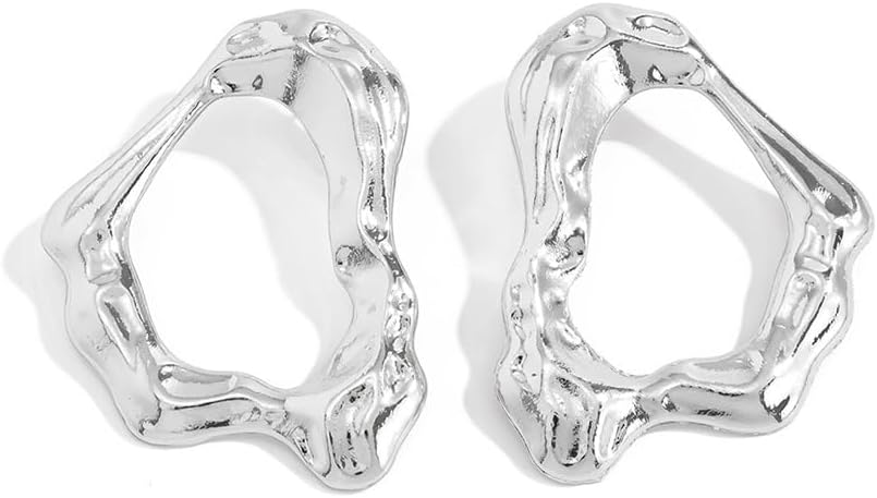 Unique Gold Irregular Hollow Drop Stud Earrings for Women Chunky Statement Hammered Geometric Earring Trendy Y2K Simple Party Jewelry Accessories Gift - Image 7