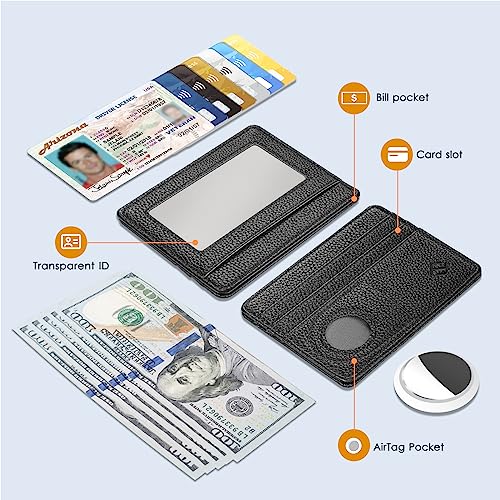 FINTIE Slim Minimalist Front Pocket Wallet with Built-in Case Holder for AirTag, RFID Blocking Credit Card Holder Card Cases with ID Window for Men Women2