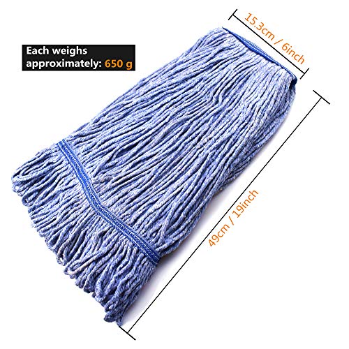 Image of String Mop Heads Replacement Heavy Duty Commercial Grade Blue Cotton Looped End Wet Industrial Cleaning Mop Head Refills (6, Large)
