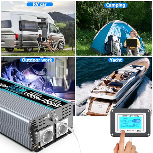 Convertisseur 24v 220v Pur Sinus 3500w avec Télécommande et Ports AC USB FLAMEZUM