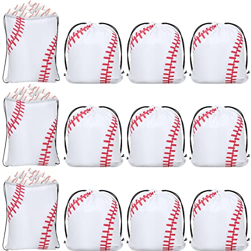 Riakrum 12 Pcs 16.5 Inch Baseball Pattern Ball Drawstring Backpack Party Drawstring Bag for Sports Travel Gym Workout(Baseball Pattern)