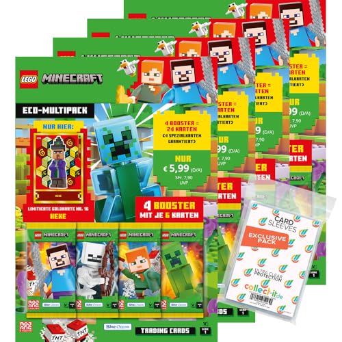 Bundle mit LEGO Minecraft Serie 1 Trading Cards - Alle 4 verschiedenen Multipacks + Exklusive Collect-it Hüllen