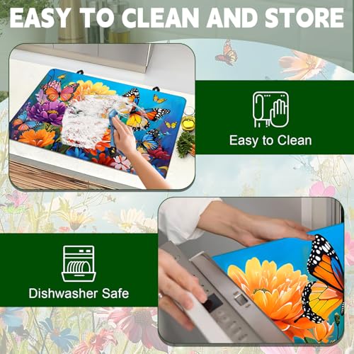 Image of Spring Stove Top Cover for Electric Stove 28 inchx 20 inch, Flowers Butterflies Heat Resistant Glass Top Stove Cover Protector, Glass Cooktop Covers, Kitchen Flat Electric Stove Top Covers