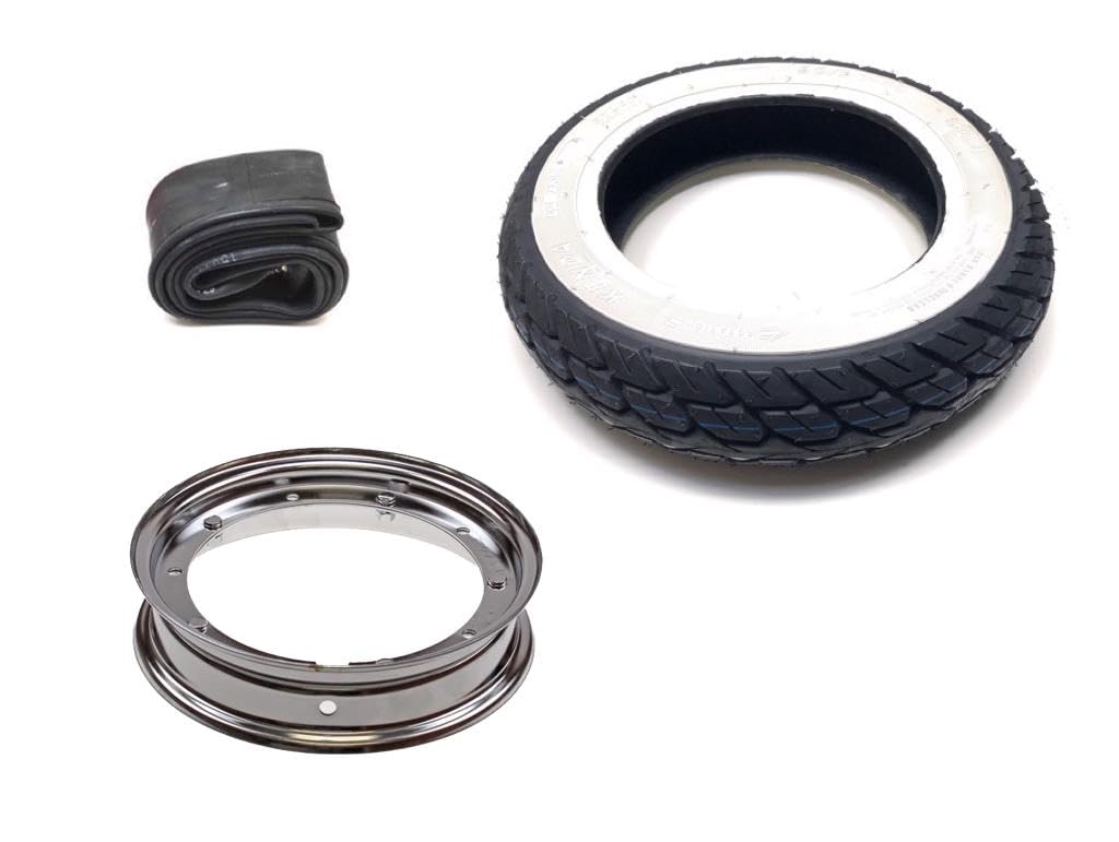 Weißwandreifen 3.50-10 + Chrom Felge passend für Vespa Cosa 125–200, PX 80–200 E & Piaggio Ape 50 TL1T-TL6T uvm.