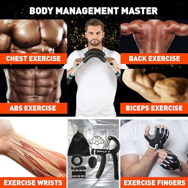 Qonutoci Twister Arm Trainer, 60-100lbs Adjustable Arm Chest Exerciser with 5 Grip Strength Trainer Kits, U-Shaped Strength Training Equipment for Muscle Building Workout,Gym,Home Fitness