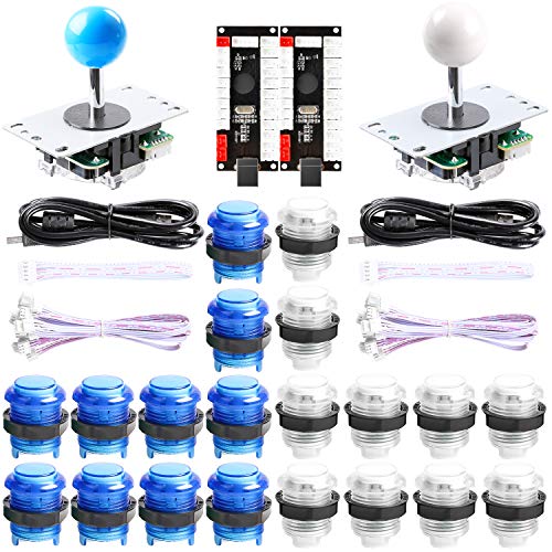 Reyann 2 Player LED USB PC MAME Cabinet DIY Kit for Arcade Fighting Games / 2x No Delay LED PC Encoders + 2x Joysticks + 20x LED Illuminated Push Buttons