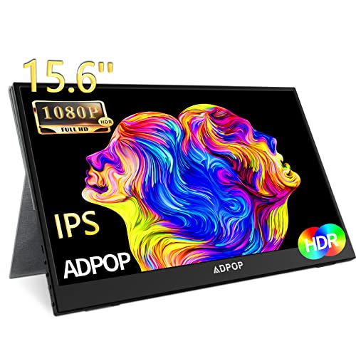 ADPOP Moniteur Portable 15.6'' FHD 1080P IPS Portable Monitor USB-C HDMI Gaming Travel Monitor, Extender deuxième écran Externe avec Smart Cover&Speakers pour Laptop/Phone/PS4/Xbox/Switch