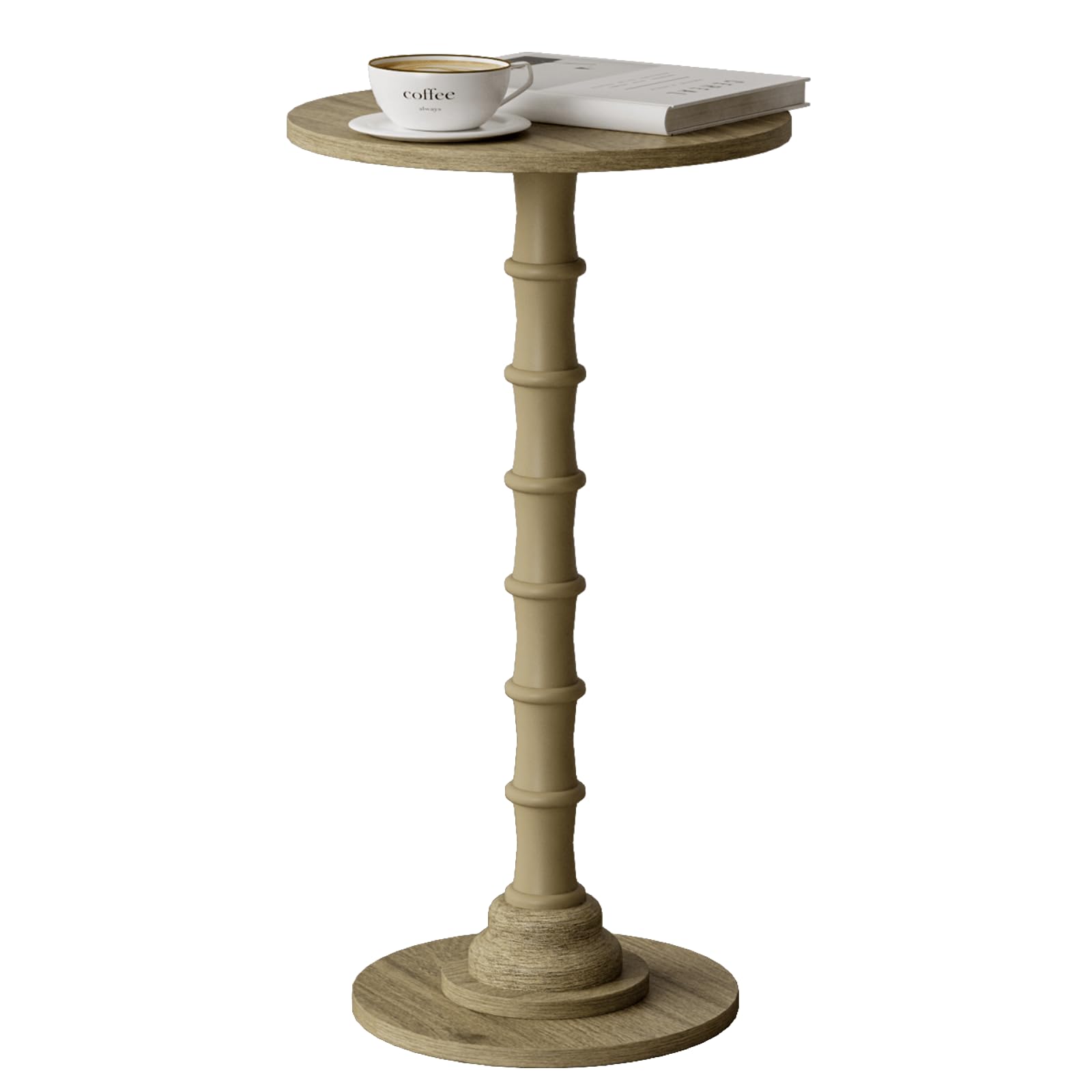 JERX Round Side Table, End Table for Small Spaces, Small Coffee Tables, Bedside Table Round Bar Tables with Solid Wood Leg for bedroom Living Room, and Office (Grey Oak)