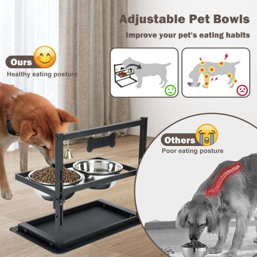 Elevated Dog Bowls With Slow Feeder,Raised Dog Bowls For Large Dogs Adjusable Height With 2 Stainless Steel Dog Food Bowls Spill Proof Mat, Dog Bowls For Large Medium Dogs And Cats.(Black) #TOP4