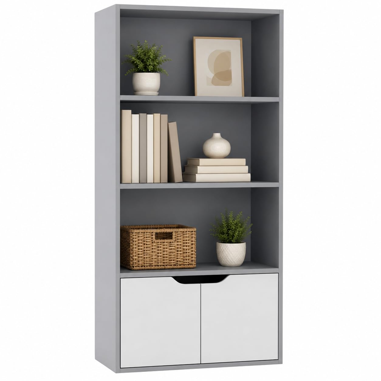 URBNLIVING 4 Tier Wide Wooden Bookcase Cupboard with 2 Doors Storage Shelving Display Shelf Cabinet Unit