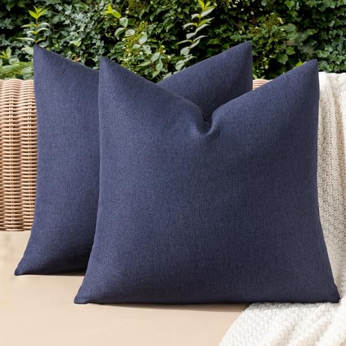 MIULEE Pack of 2 Decorative Outdoor Solid Waterproof Throw Pillow Covers Faux Linen Garden Farmhouse...