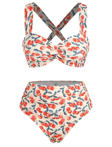 ZAFUL Women's High Waisted Bikini Sets Twist Front Tummy Control Two Piece Swimsuit Bathing Suit2