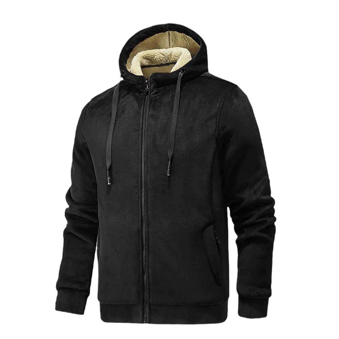 Vogrtcc Męska bluza zimowa ciepłe bluzy z kapturem męskie ciepłe bluzy z kapturem z zamkiem błyskawicznym bluzy z polaru, Czarny, 4XL
