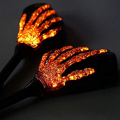 2Pcs Motorcycle Rearview Mirror LED Skull Skeleton Hand Ghost Claw Side Rear View Mirrors Left & Right Wide Angle Motor Motorbike Rearview Mirror LED Light Turn Signal Mirror Fit 10mm 8mm Thread Bolts