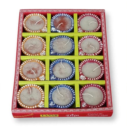 Image of Premium Laxmi Decorative Clay Diya Set of 12 | Handcrafted Colourful Mitti Diyas for Diwali