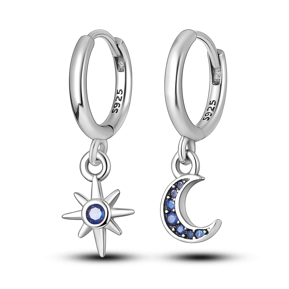 NARMO Luna y estrellas pendientes,925 pendientes femeninas de plata esterlina Zirconia cúbica pendientes,para Mujer Novia Mamá Niña