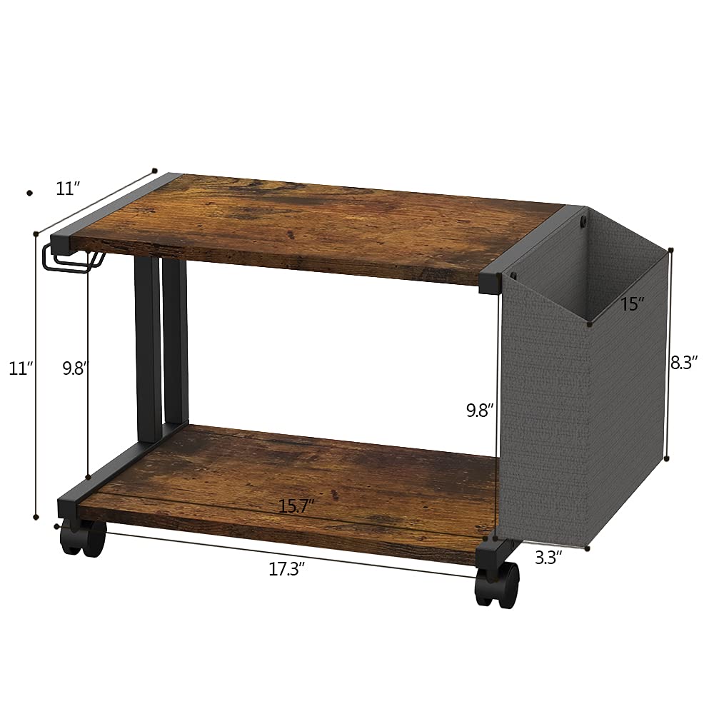 VEDECASA 2 Tier Rustic Brown Wooden Under Desk Printer Stand with