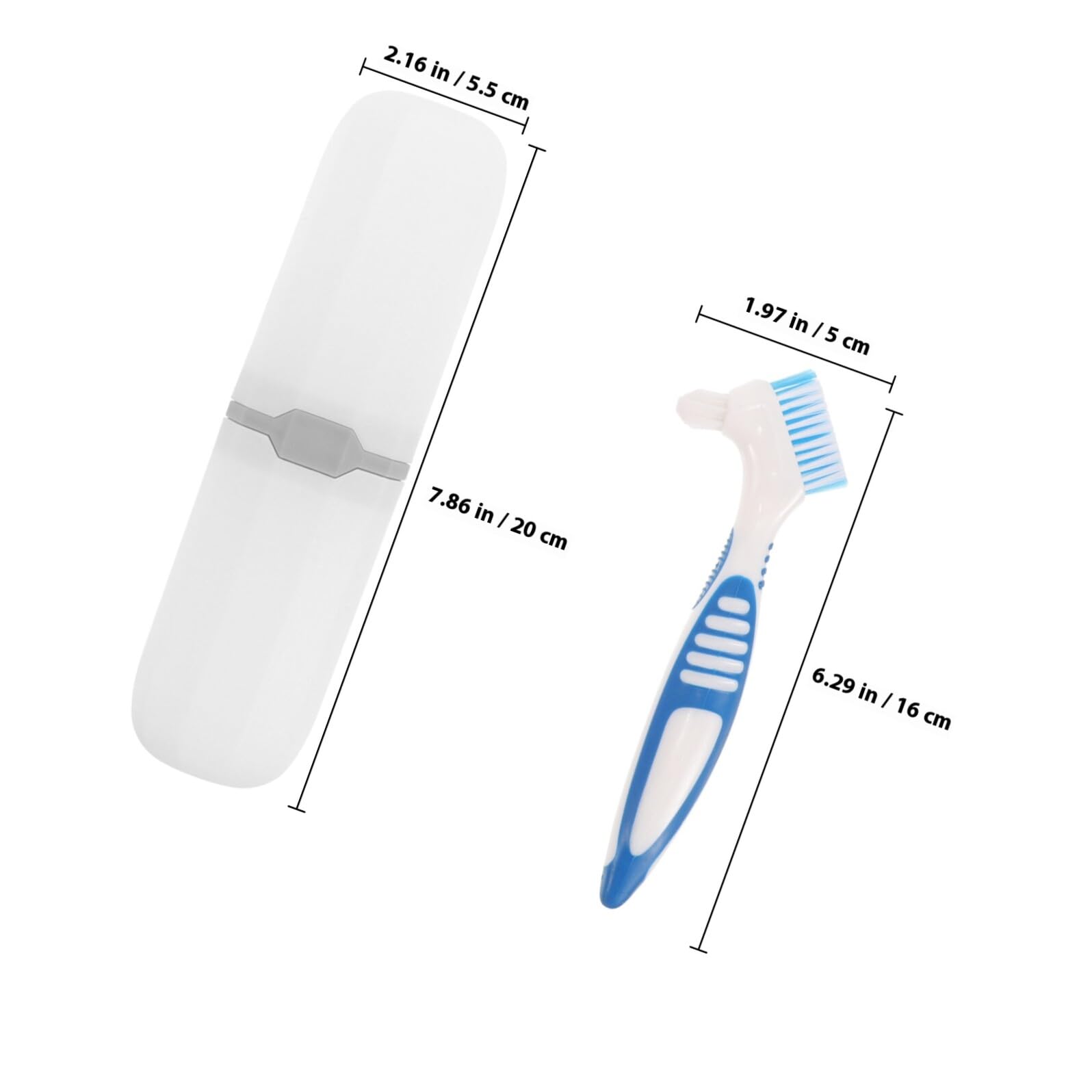 Generic Set da 2 Spazzolini Portatili per Protesi Dentarie Custodia Rigida, Doppia Faccia Setole Dure per Pulizia, Accessorio Pratico per Igiene Orale Domestica da Viaggio