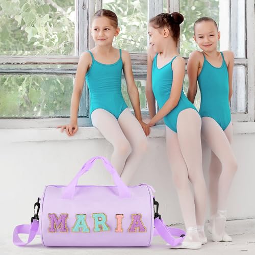 Personalized Dance Ballet Bag for Girls Boys, Kids Cute Travel Duffel Bag, Sport Duffle Bag, Gym Bag, Weekender Overnight Bag Gift with Letter Name Patches (yellow)4